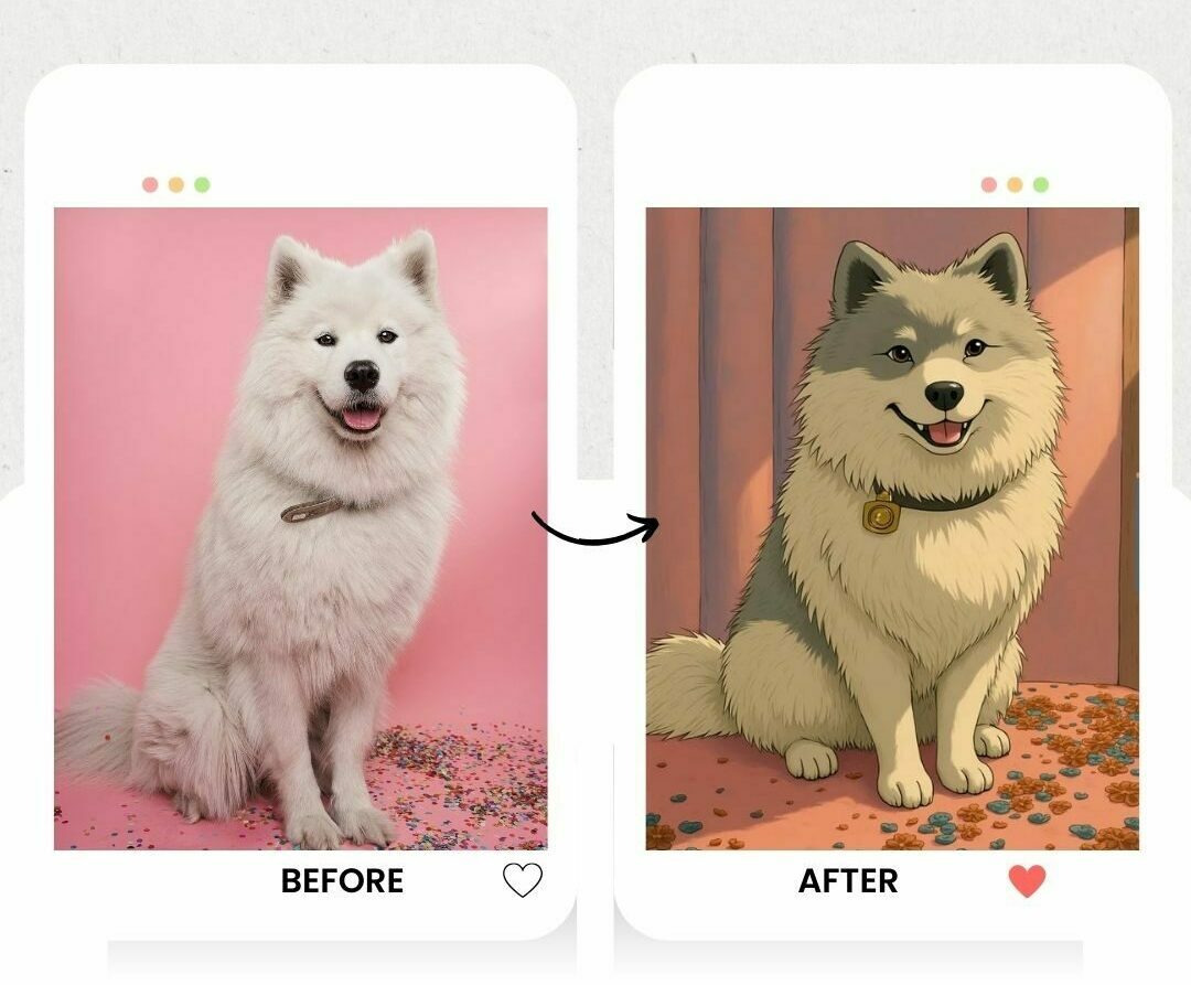 a dog transformed with Ghibli art style