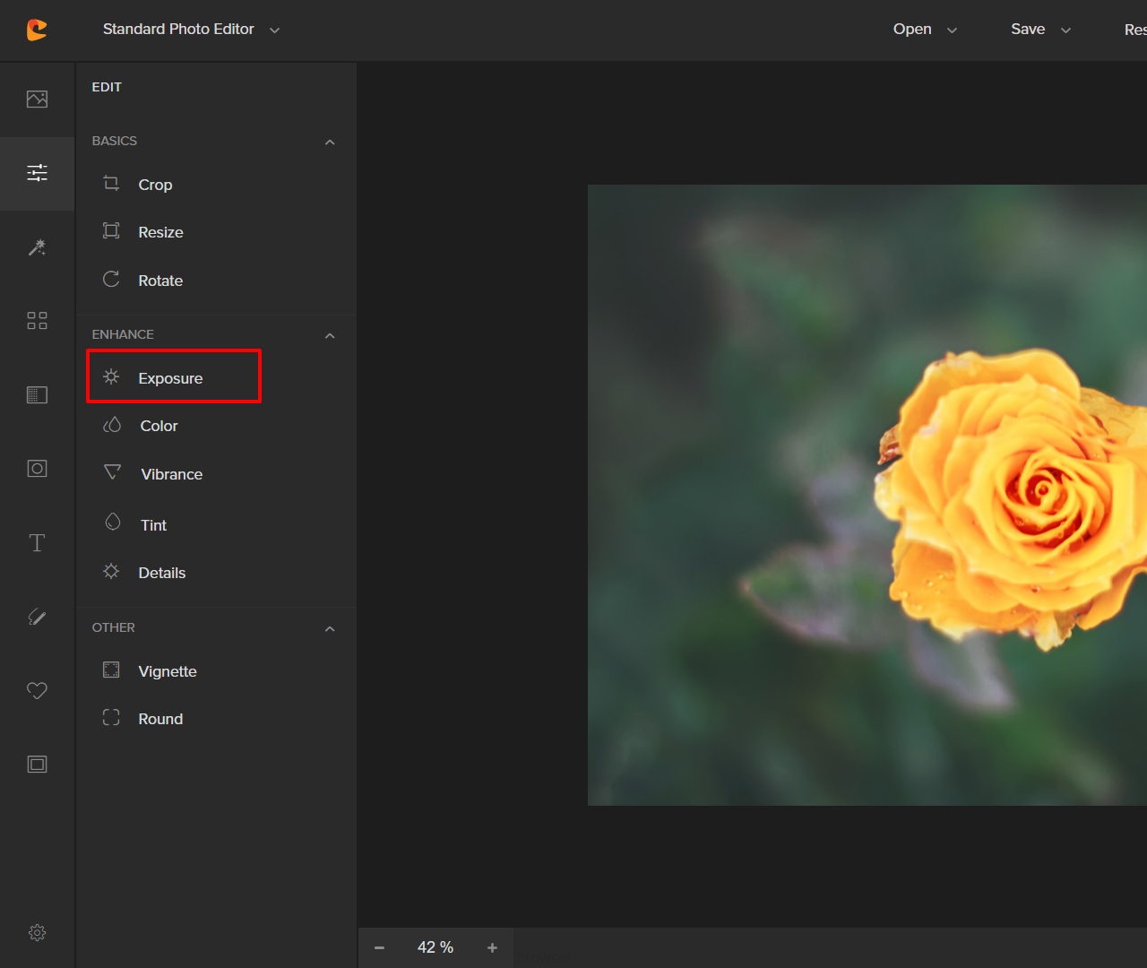 exposure adjustment in colorcinch