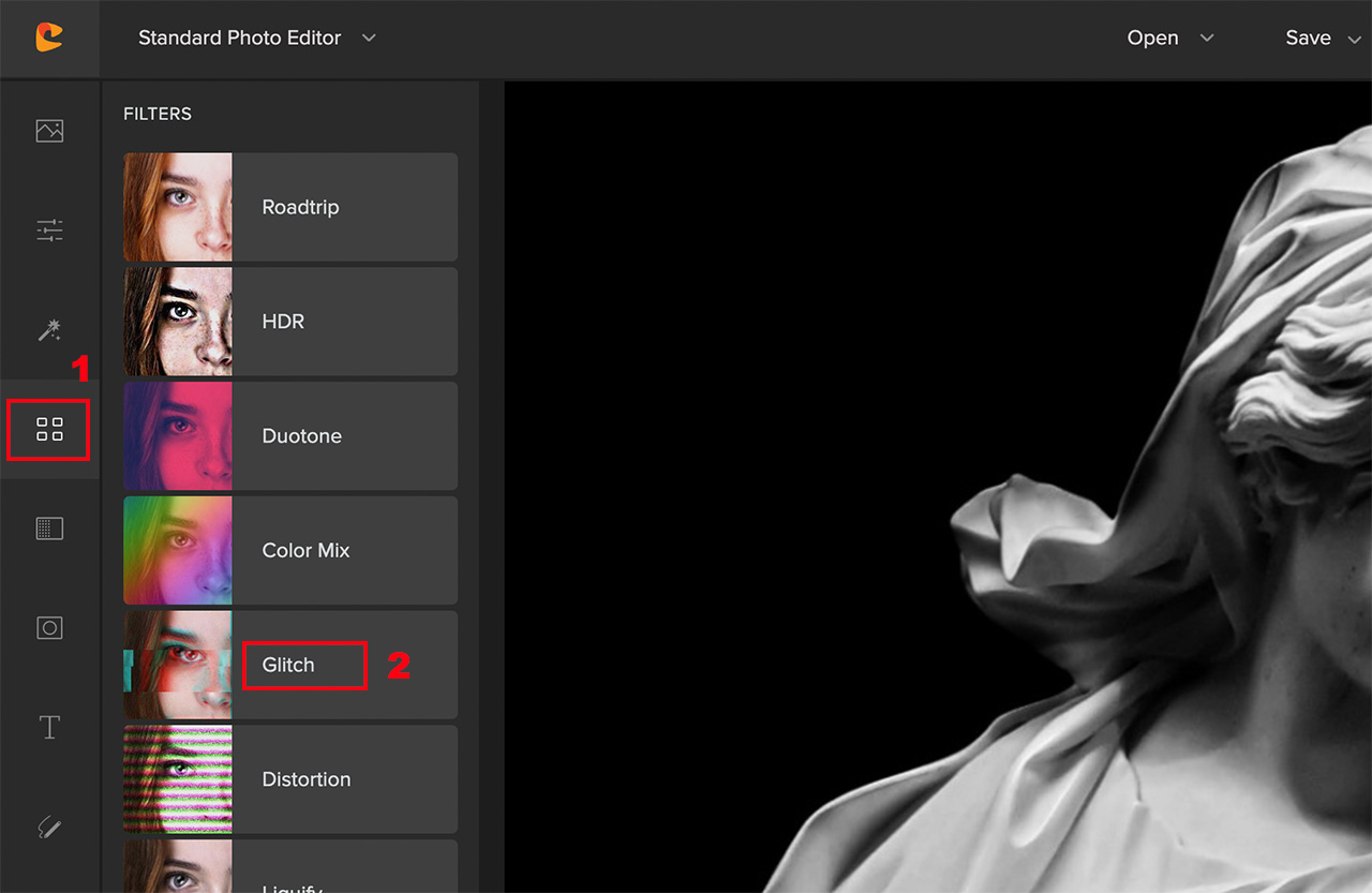 glitch filter settings in colorcinch
