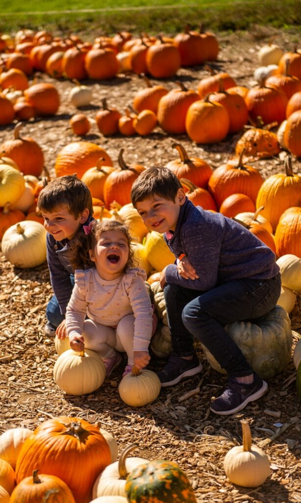 kids and pumpkins