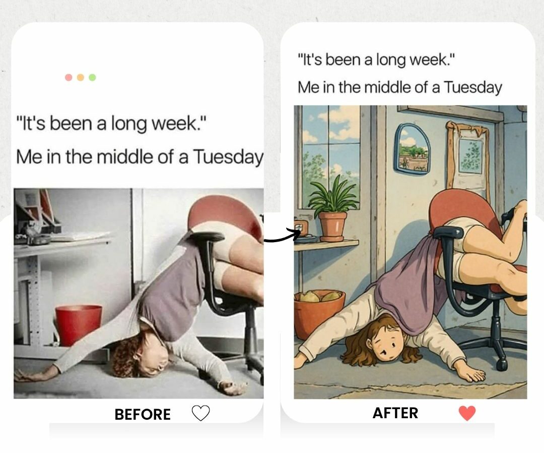 A meme image transformed with a playful Ghibli AI photo effect
