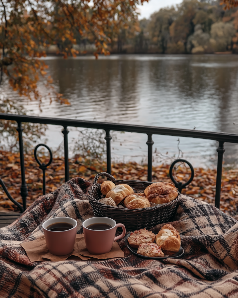 autumn picnic in a lake