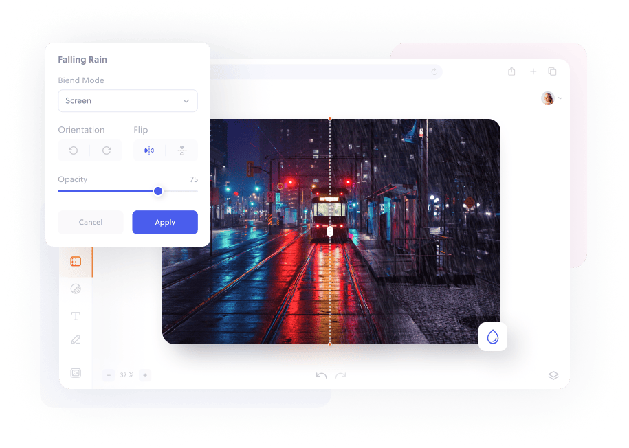 Add rain overlay to your photos.